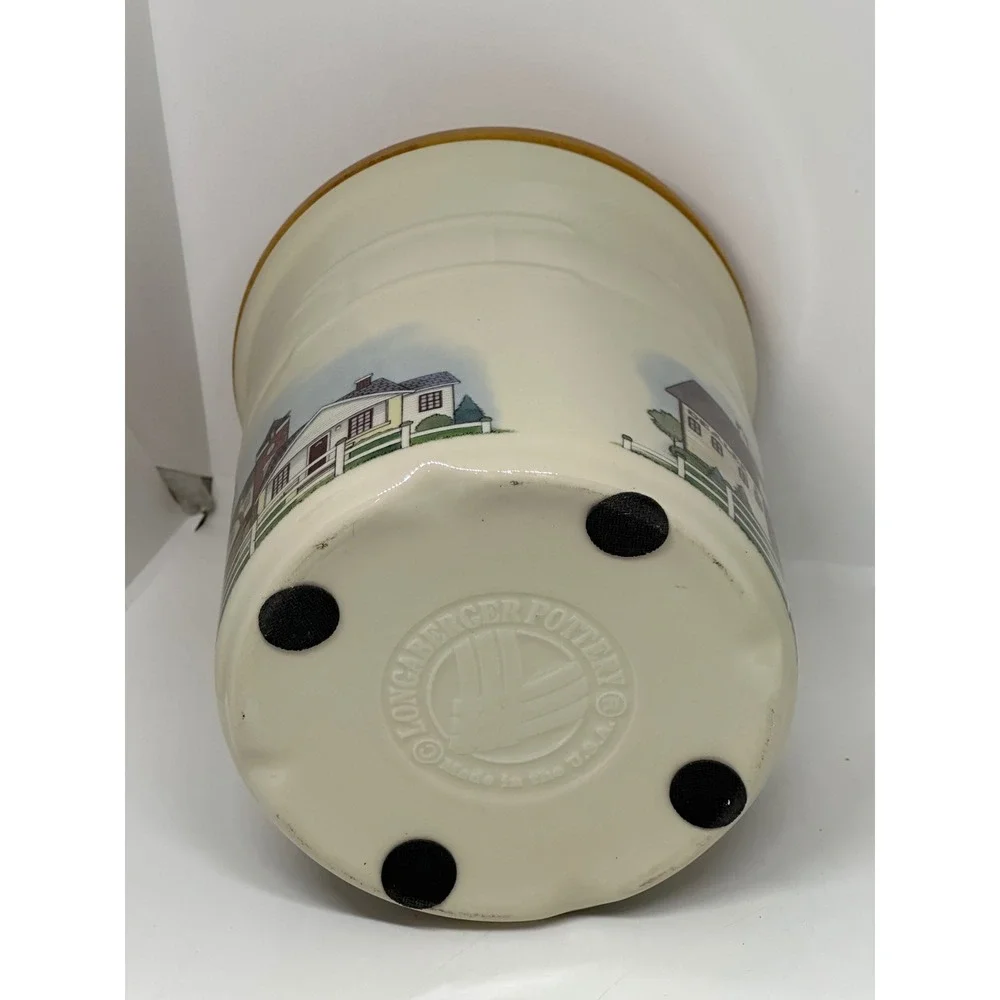 VTG Longaberger Homestead Canister Cream Pottery Wood Lid Farmhouse Kitchen